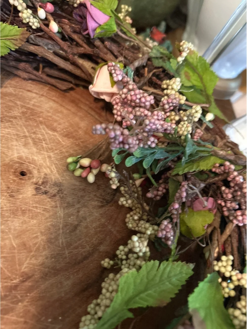Handcrafted Floral Grapevine Wreath with Pink and Cream Accents